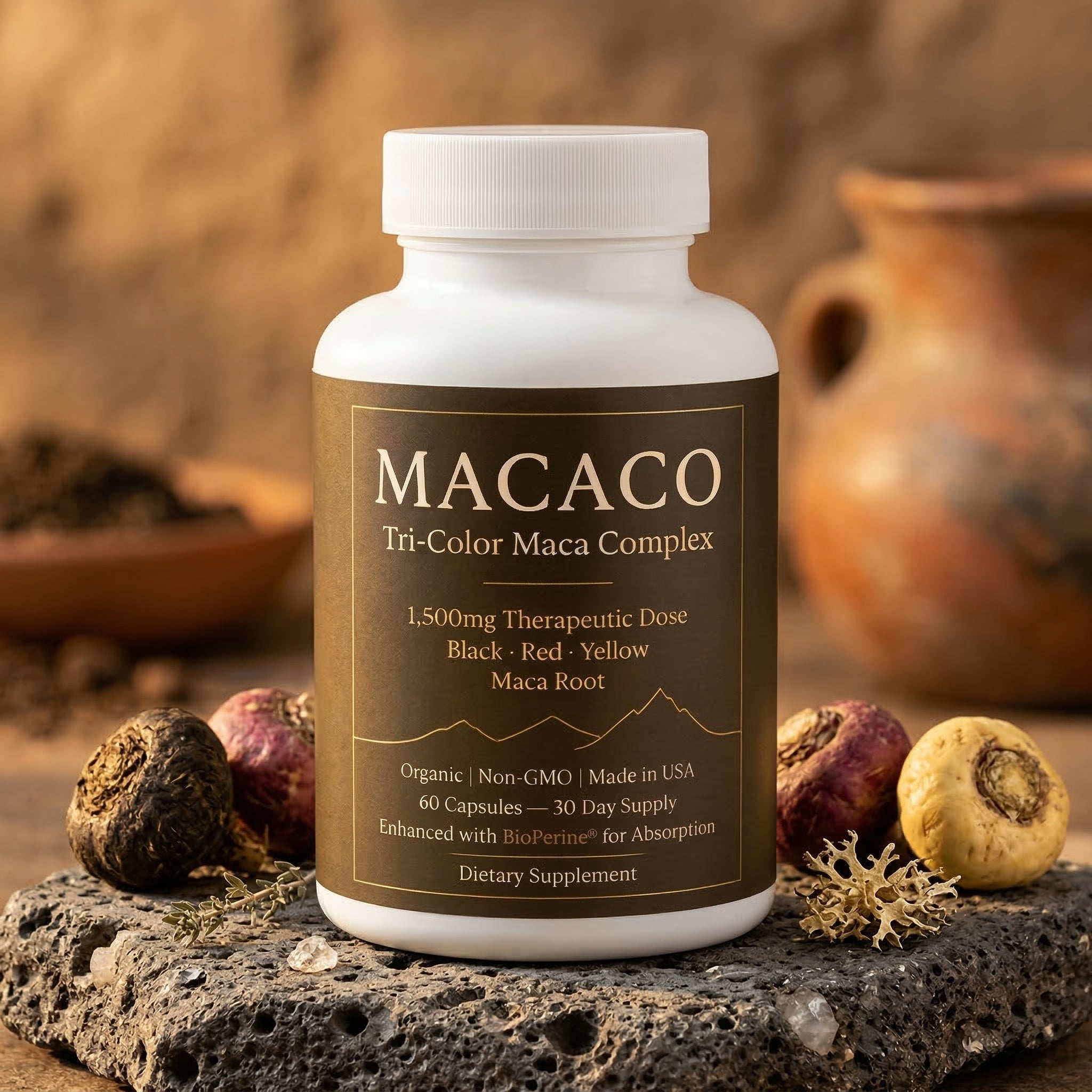 MACACO Tri-Color Maca Complex Bottle